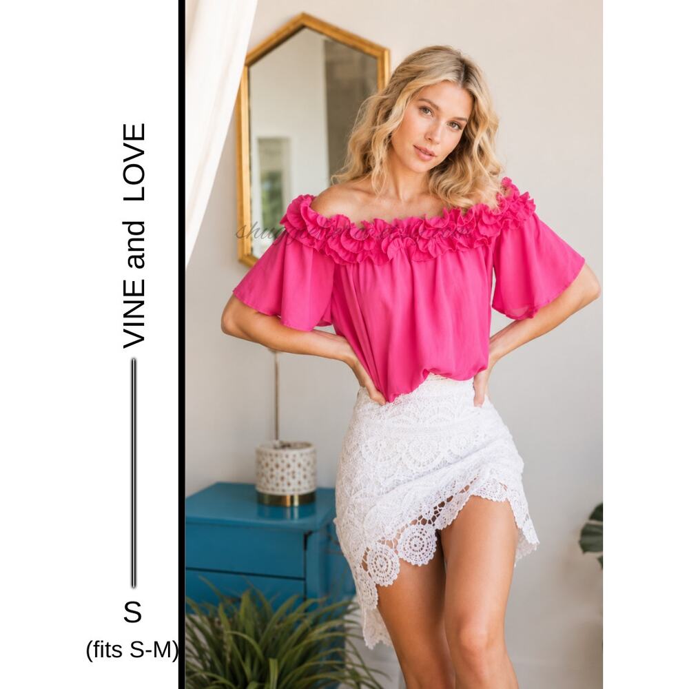 MSRP: $74 | ✨ Vine & Love Hot Pink Ruffle Blouse Size: Small (Fits Medium Too)✨